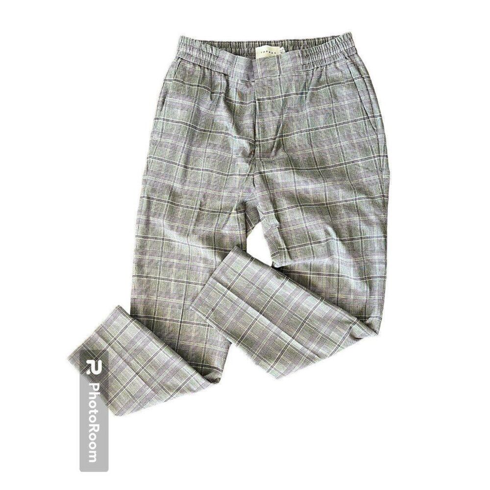 Topman Men's Pants Size W32 x L30 Slim Skinny Purple Grey Plaid Flat Front